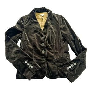 Vince Olive Green 4-Button Faux Velvet Cotton Blazer Size 10